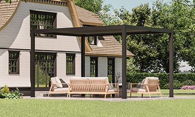 Pergola bioclimatique 4x3 m, format polyvalent pour repas familial